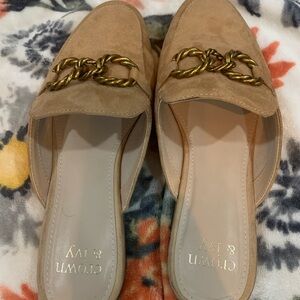 Crown & Ivy Tan Suede Chain-Detail Slip-ons